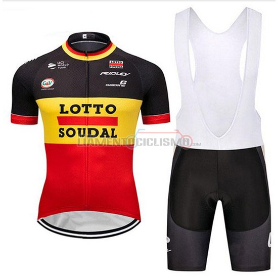 Abbigliamento Ciclismo Lotto Soudal Manica Corta 2018 Nero Giallo Rosso